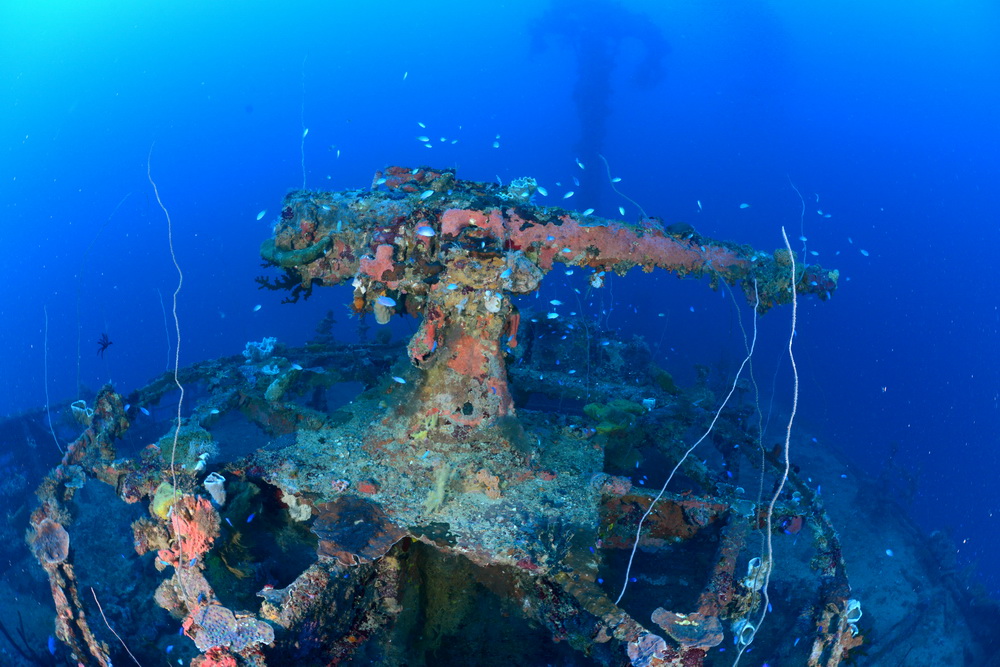 Kanon op het achterdek van de San Francisco Maru