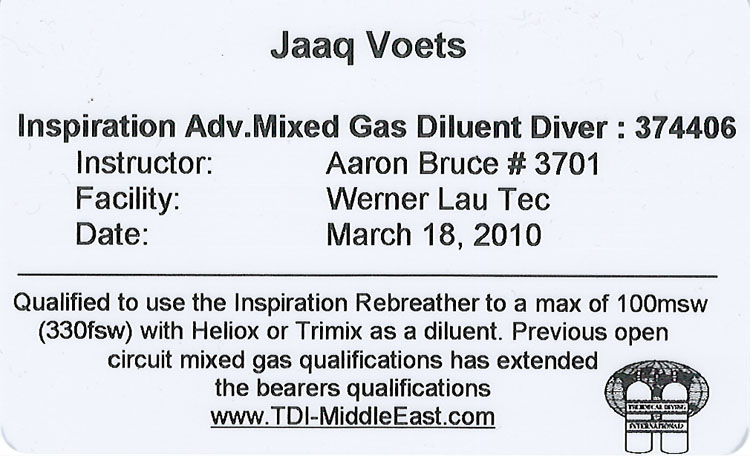 Inspiration Advanced Mixed Gas Diluent Diver